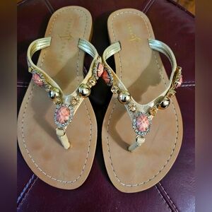 Ivanka Trump Women's Flat Sandals Stone Embellishments Sz 8M Thong Slide